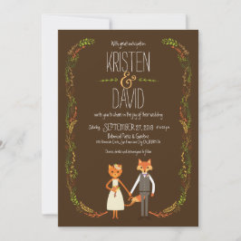 Whimsical Woodland Cat & Fox Couple Wedding Einladung