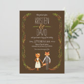 Whimsical Woodland Cat & Fox Couple Wedding Einladung (Stehend Vorderseite)