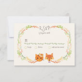 Whimsical Woodland Cat & Fox Couple Wedding RSVP (Vorderseite)