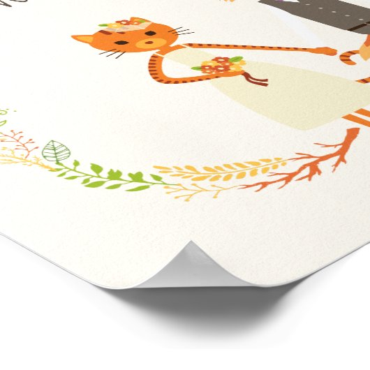 Whimsical Woodland Cat & Fox Couple Wedding Sign Poster (Ecke)