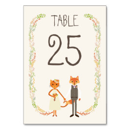 Whimsical Woodland Cat & Fox Hochzeitsinformatione Tischnummer