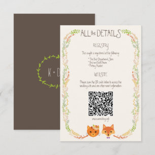 Whimsical Woodland Cat & Fox Rustikale Hochzeit Begleitkarte