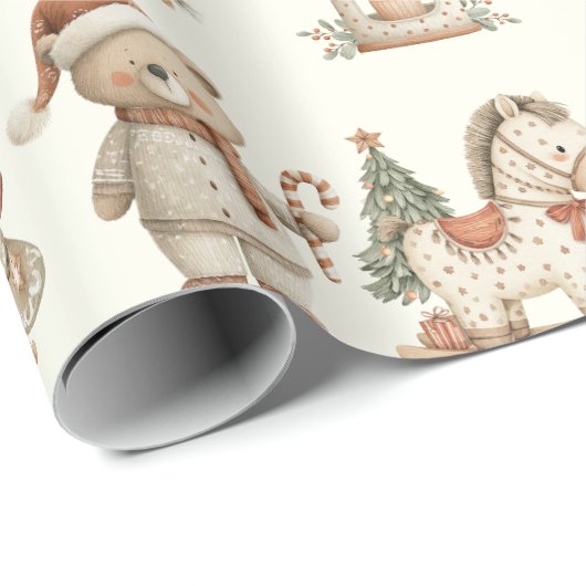 Whimsical Woodland Christmas Bears and Horses Geschenkpapier (Rolleneckpunkt)