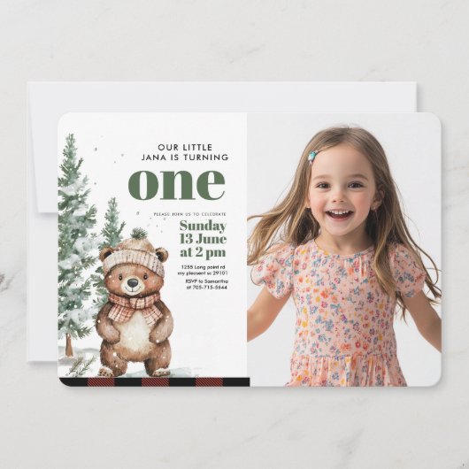 Whimsical Woodland Deen Birthday Green Foto Einladung (Vorderseite)