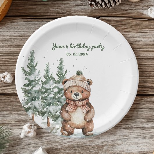 Whimsical Woodland Deen Birthday Green Pappteller