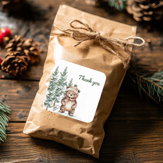 Whimsical Woodland Deen Birthday Green Vielen Dank Quadratischer Aufkleber