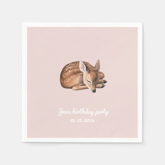 Whimsical Woodland Deen Birthday Pink Serviette (Vorderseite)