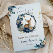 Whimsical Woodland Deer Blue Floral Blätter Dankeskarte