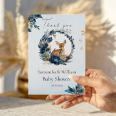 Whimsical Woodland Deer Blue Floral Blätter Dankeskarte