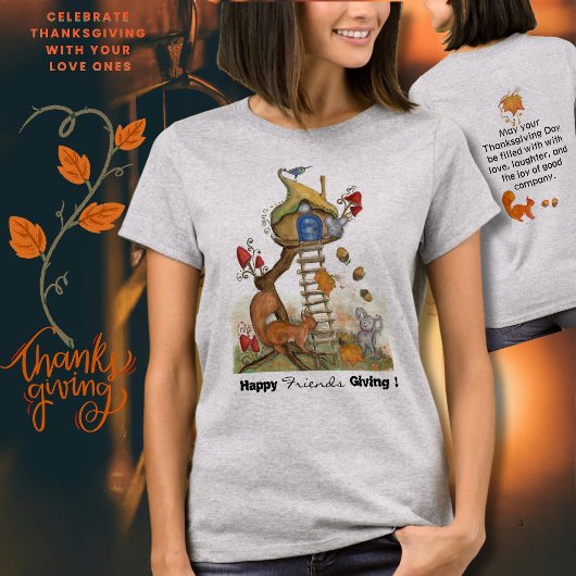 Whimsical Woodland Erntedank - Eichhörnchen & Maus T-Shirt