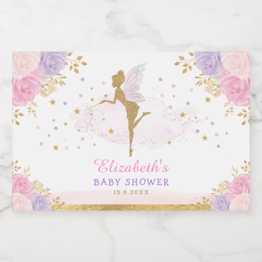Whimsical Woodland Fairy Blush Lila Baby Dusche Schaumweinetikett (Einzelnes Label)