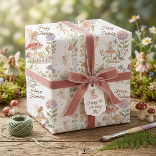 Whimsical Woodland-Fee Wasserfarbe 5. Geburtstag Geschenkpapier