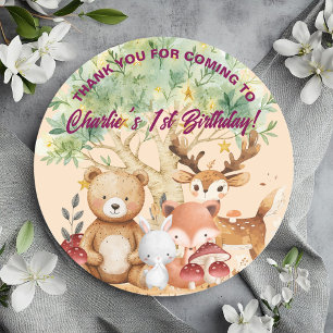Whimsical Woodland Forest Animals Geburtstag Runder Aufkleber