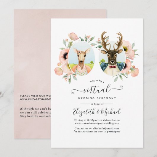 Whimsical Woodland Forest Deer Virtual Wedding Einladung (Vorne/Hinten)