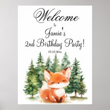 Whimsical Woodland Fox 2. Geburtstag Party Willkom