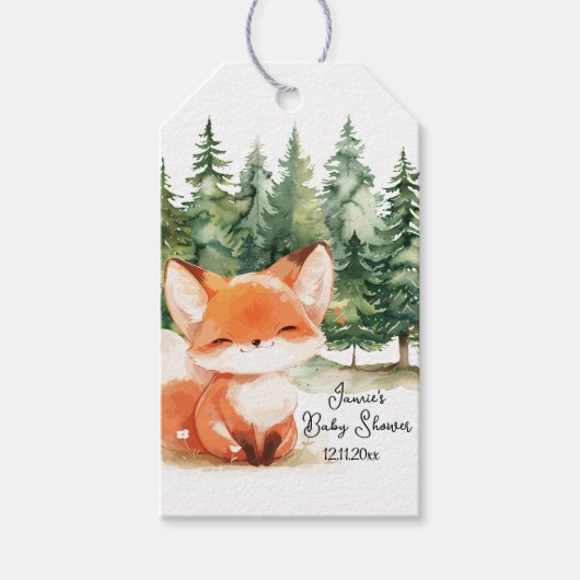 Whimsical Woodland Fox Baby Dusche Geschenkanhänger (Vorderseite)