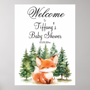 Whimsical Woodland Fox Baby Dusche Willkommen Poster
