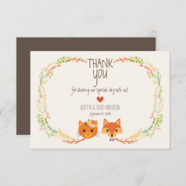 Whimsical Woodland Fox & Cat Wedding Dankeskarte