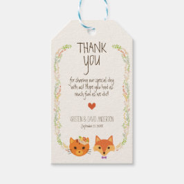 Whimsical Woodland Fox & Cat Wedding Geschenkanhänger