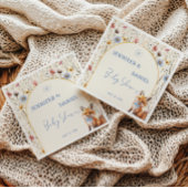 Whimsical Woodland Fox Dusty Blue Baby Dusche Serviette