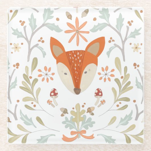 Whimsical Woodland Fox Glasuntersetzer (Vorderseite)