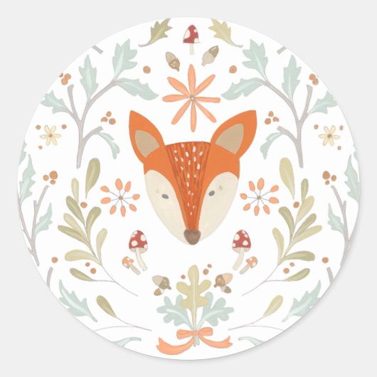 Whimsical Woodland Fox Runder Aufkleber (Vorderseite)