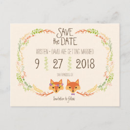 Whimsical Woodland Foxes (Elfenbein) Save the Date Ankündigungspostkarte