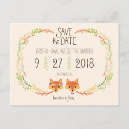 Whimsical Woodland Foxes (Elfenbein) Save the Date Ankündigungspostkarte