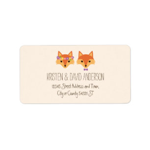 Whimsical Woodland Foxes Elfenbeinhochzeit Adressaufkleber