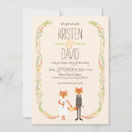 Whimsical Woodland Foxes Elfenbeinhochzeit Einladung