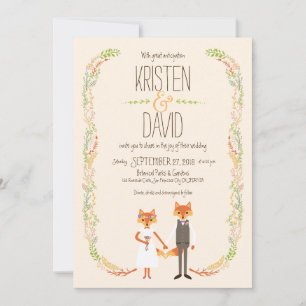 Whimsical Woodland Foxes Elfenbeinhochzeit Einladung
