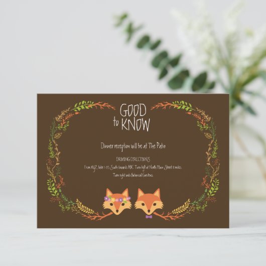 Whimsical Woodland Foxes Wedding Information Card Begleitkarte (Stehend Vorderseite)
