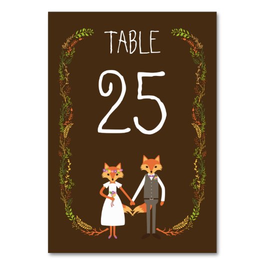Whimsical Woodland Foxes Wedding Information Card Tischnummer (Vorderseite)