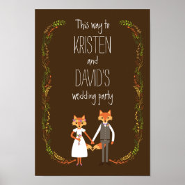 Whimsical Woodland Foxes Wedding Sign Poster
