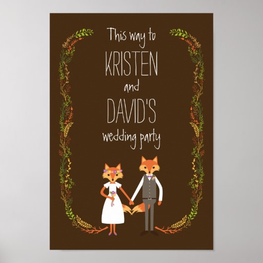 Whimsical Woodland Foxes Wedding Sign Poster (Vorne)