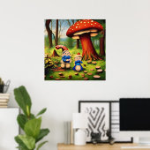 Whimsical Woodland Gnome Mushroom Couple Poster (Heimbüro)