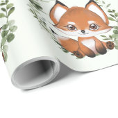 Whimsical Woodland Greenery Baby Fox Geschenkpapier (Rolleneckpunkt)