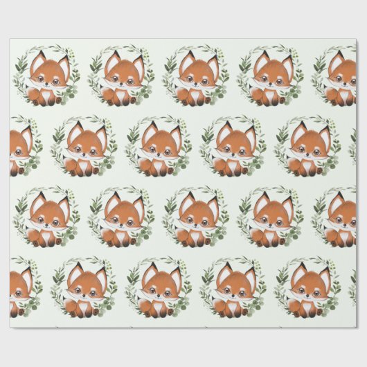 Whimsical Woodland Greenery Baby Fox Geschenkpapier (Flach)