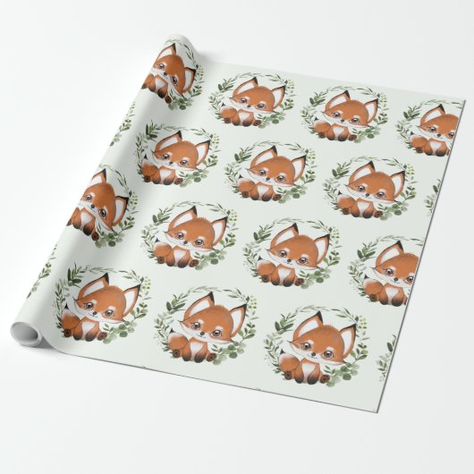 Whimsical Woodland Greenery Baby Fox Geschenkpapier (Ungerollt)