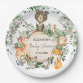 Whimsical Woodland Grünpflanzen Tiere Baby Dusche Pappteller (Vorderseite)