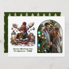 Whimsical Woodland Moose Rustic Nordic Christmas Feiertagskarte