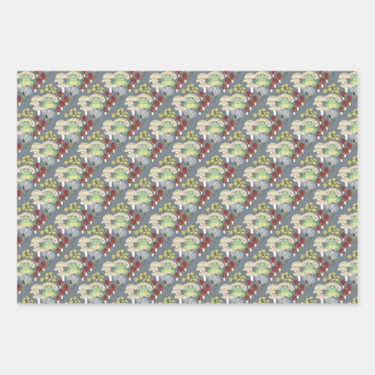 Whimsical Woodland Mushroom Frogs - "Hop Couture" Geschenkpapier Set (Vorderseite)