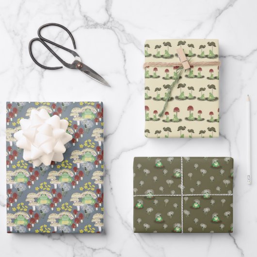 Whimsical Woodland Mushroom Frogs - "Hop Couture" Geschenkpapier Set (Vorderseite)