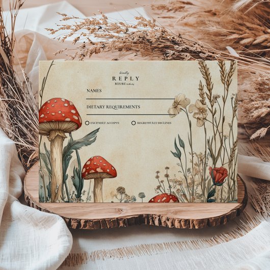 Whimsical Woodland Mushroom Wedding RSVP Karte