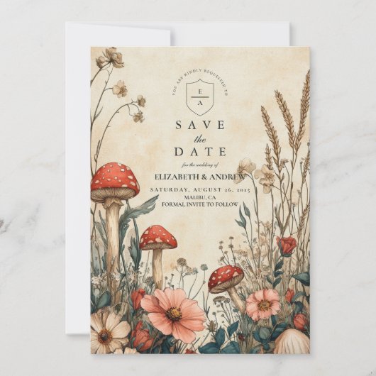 Whimsical Woodland Mushroom Wedding Save The Date (Vorderseite)