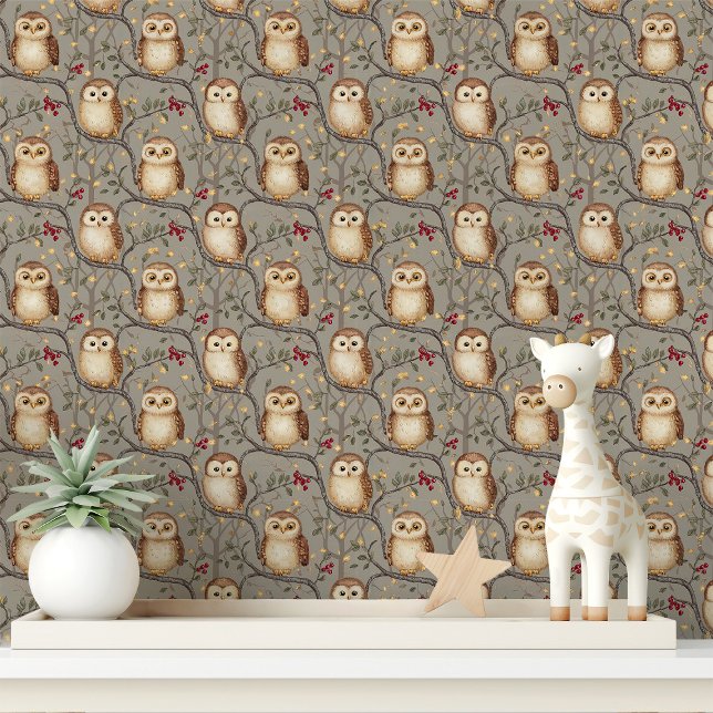 Whimsical Woodland Owl and Branch Tapete (Von Creator hochgeladen)