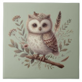 Whimsical Woodland Owl Botanical Illustration Fliese (Vorderseite)