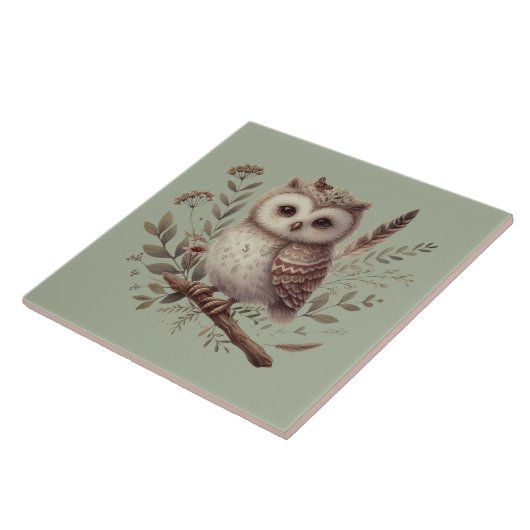Whimsical Woodland Owl Botanical Illustration Fliese (Seite)