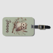 Whimsical Woodland Owl Botanical Illustration Gepäckanhänger (Vorderseite (Horizontal))