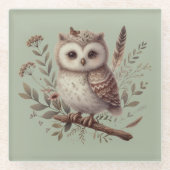 Whimsical Woodland Owl Botanical Illustration Glasuntersetzer (Vorderseite)